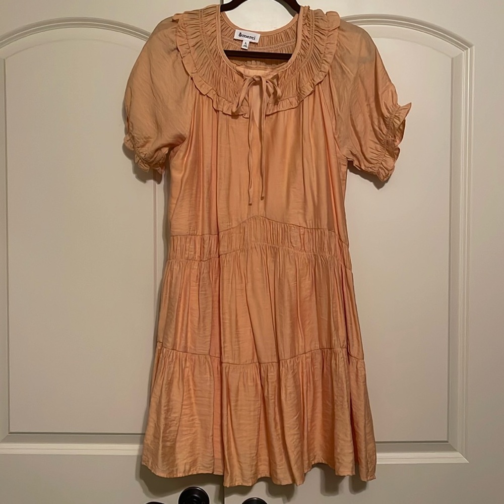 & Merci dress, size Large, cotton fully lined, yellow/orangey color, knee length